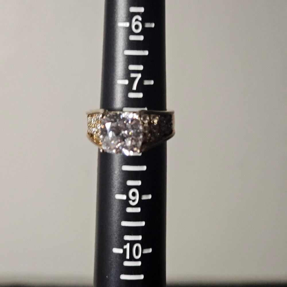 JTV Cushion Cut CZ | Gold Plated Sterling Silver Pavé Band Ring | Size 8 - Picture 8 of 10